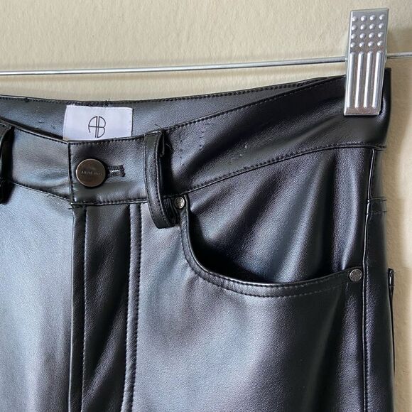 Anine Bing Kat Vegan Leather Black Pants Straight Leg Trousers Size 4 - Picture 11 of 12